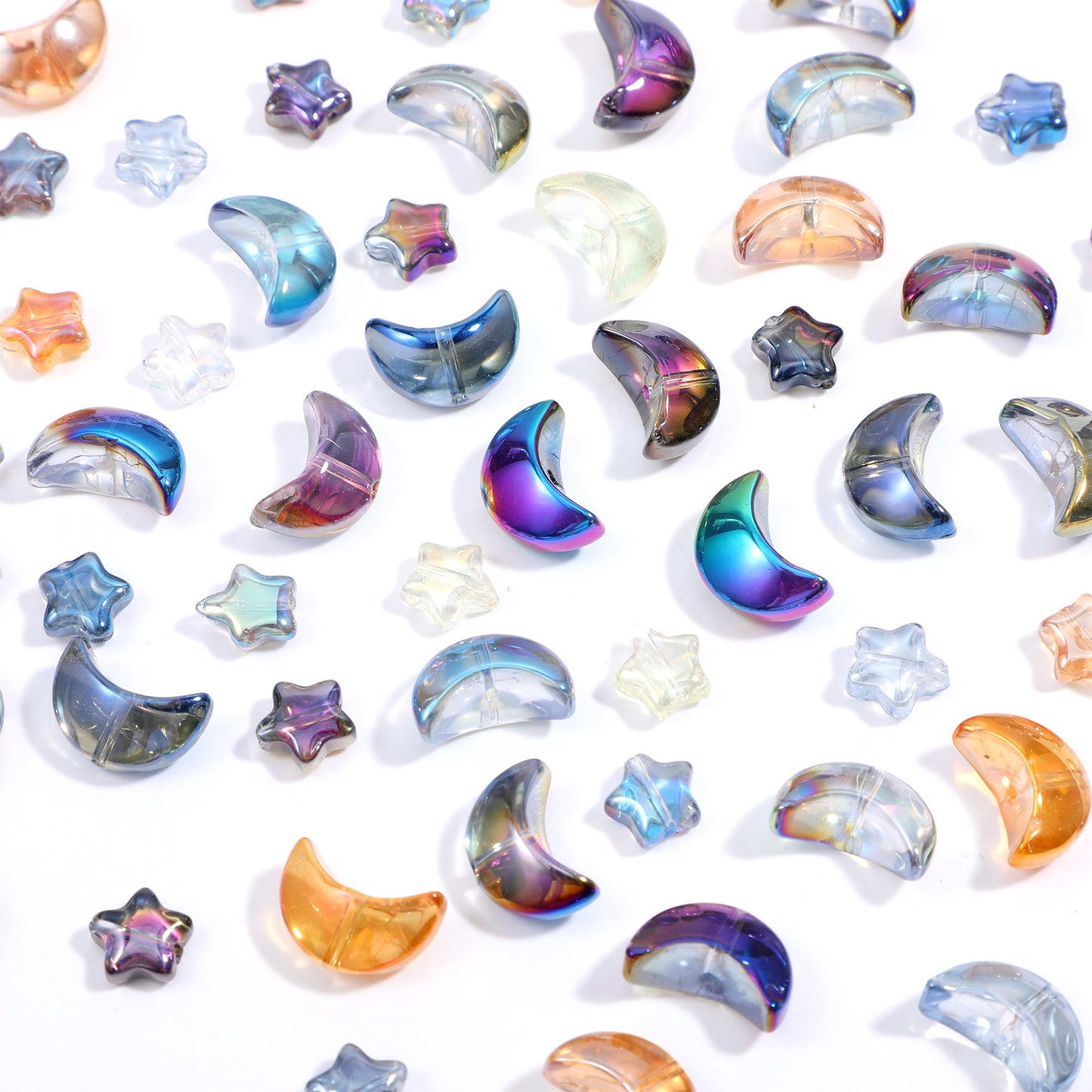 YUXMU 60Pcs Star Moon Glass Beads, Unique Spacer Beads for Jewelry Making