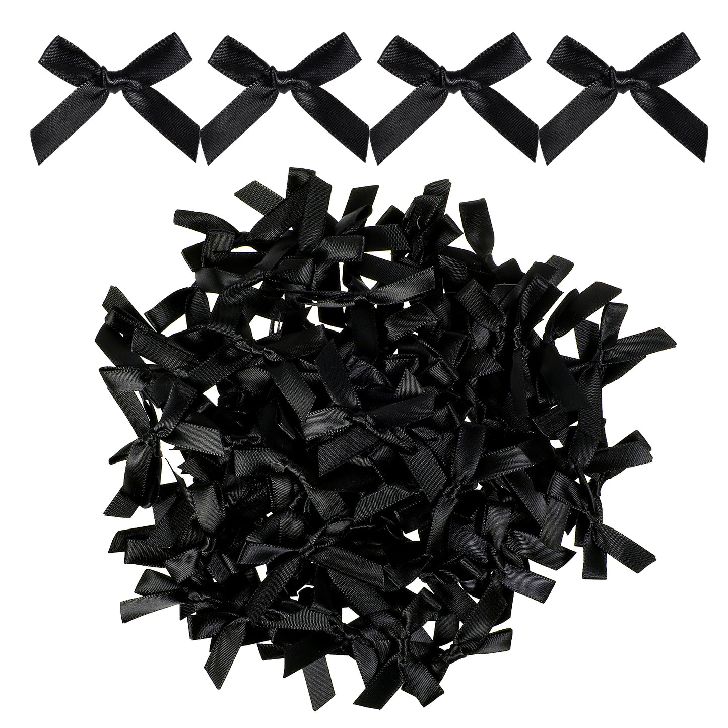 HJZHII 100 Pieces Tiny Bows, Mini Black Bows Satin Fabric Bow Gift Small Ribbon Bow DIY Wrapping Premade Bow for Treat Bags Cake Pops Candy Wedding Favors Bridal Shower Christmas Decor(Black)
