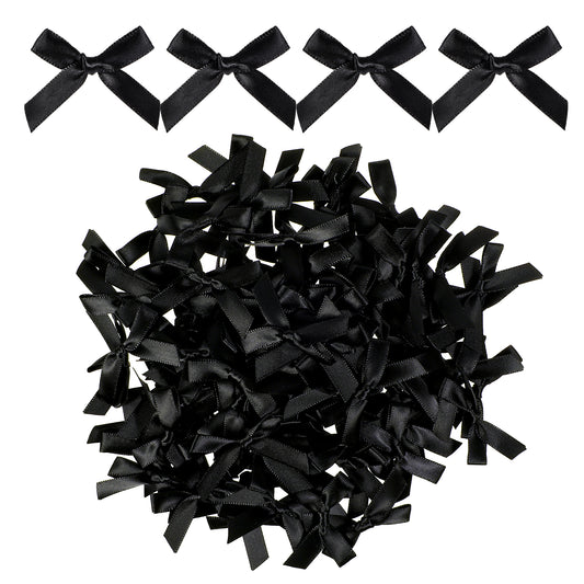 HJZHII 100 Pieces Tiny Bows, Mini Black Bows Satin Fabric Bow Gift Small Ribbon Bow DIY Wrapping Premade Bow for Treat Bags Cake Pops Candy Wedding Favors Bridal Shower Christmas Decor(Black)