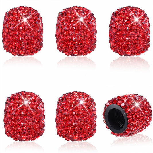 AOZUO 6PCS Bling Tire Valve Stem Caps, Shinny Crystal Rhinestone Car Wheel Tire Valve Caps Dustproof Universal Tire Valve Stem Covers for Cars SUVs Trucks Bikes Motorcycles Bicycles(Red)