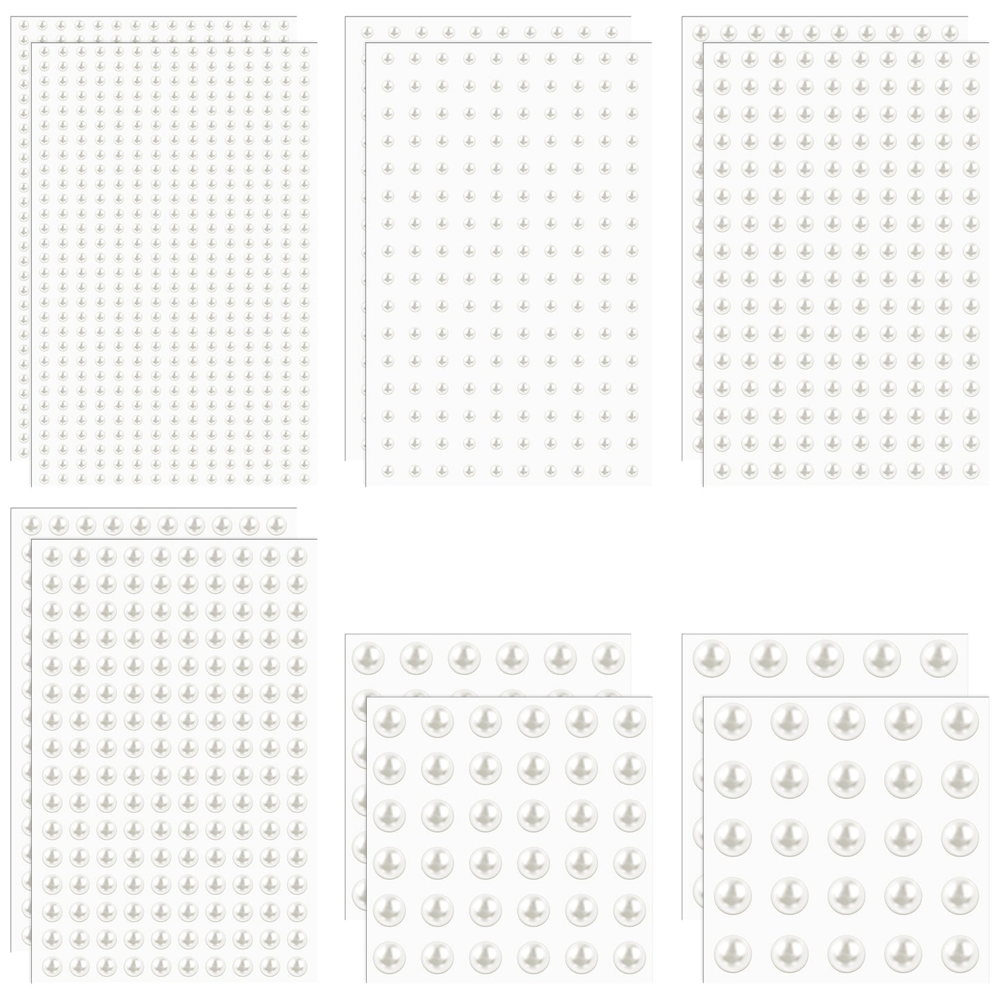 LIQWEI 1982 Pcs Self Adhesive Pearl Stickers, 6 Sizes 3mm/4mm/5mm/6mm/8mm/10mm Makeup Pearls, Face Pearls Pearl Hair Accessories for Face, Crafts, Hair, Makeup, Nail
