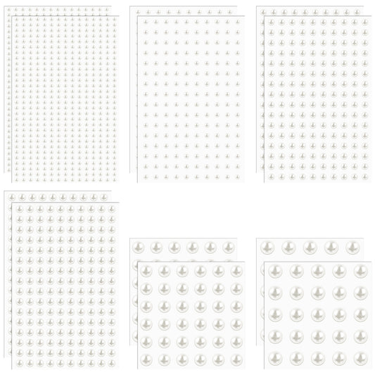 LIQWEI 1982 Pcs Self Adhesive Pearl Stickers, 6 Sizes 3mm/4mm/5mm/6mm/8mm/10mm Makeup Pearls, Face Pearls Pearl Hair Accessories for Face, Crafts, Hair, Makeup, Nail