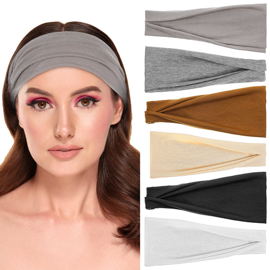 HJZHII 6PCS 3.5in Wide Headbands for Women, Non Slip Thick Headbands for Women Soft Head Wrap Elastic Hair Bands Stylish Sweat Bands Hair Accessories for Running Yoga Workout Gym Sports(6 Colors)