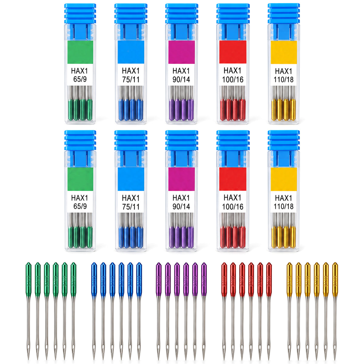 MBAIYO 60 Pcs Universal Sewing Machine Needles, 5 Sizes Heavy Duty Needles