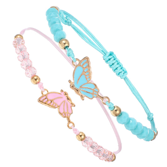 Bewudy 2PCS Butterfly Friendship Bracelets, Butterfly Matching Bracelets, Adjustable Strand Best Friends Bracelet for 2 Handmade Charm Friendship Jewelry Gifts for Women Couples