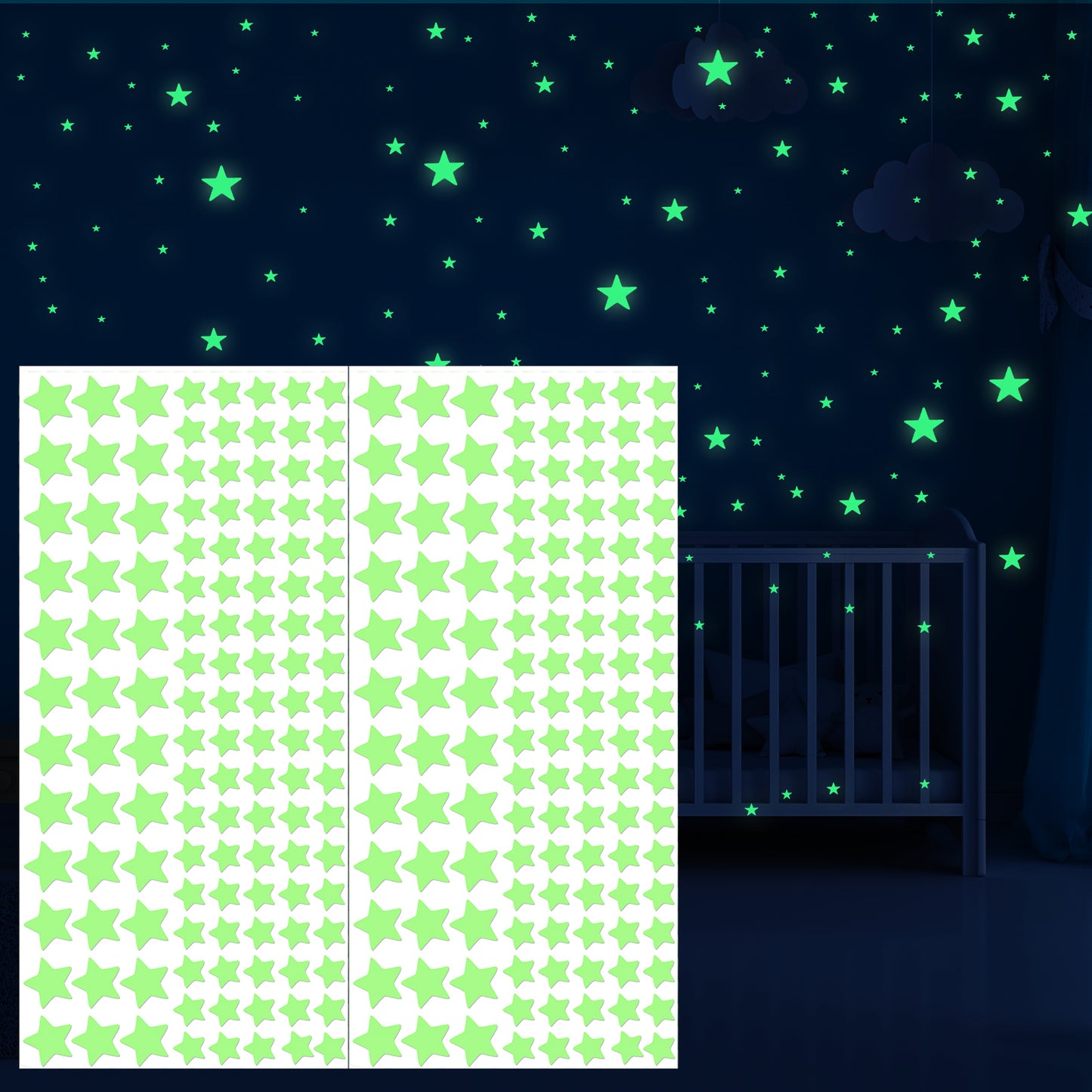 cobee 423 Pcs Glow in The Dark Stars Wall Stickers, Realistic Ceiling Stars for Ceiling, Large 3D Glowing Stars Wall Decor for Fantastic Wall Star Stickers Bedroom(S)