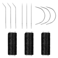 cobee 12 Pcs Sew in Needle and Thread for Hair, Black Needle and Thread Kit Upholstery Thread, Curved Upholstery Needles for Making Wig Hair Hand Sewing Hair Weave Extension
