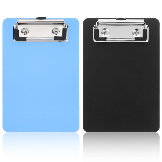 LXUEJIE Mini Clipboards 4" x 6", 2 PCS Black & Blue Plastic Small Clipboards A6 Letter Size Mini Clipboard with Retaining Clips Portable Pocket Clipboard for Home Restaurants Supermarket Offices