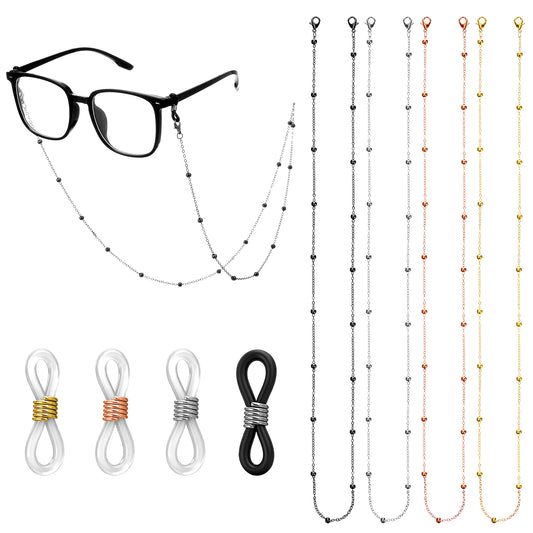 JJUNW 4Pcs Spectacles Cord Lanyard Strap, Sunglasses Chain Bead Glasse Strap, Chain For Glasses Around Neck for Reading Glasse Mask Elegant Glasses