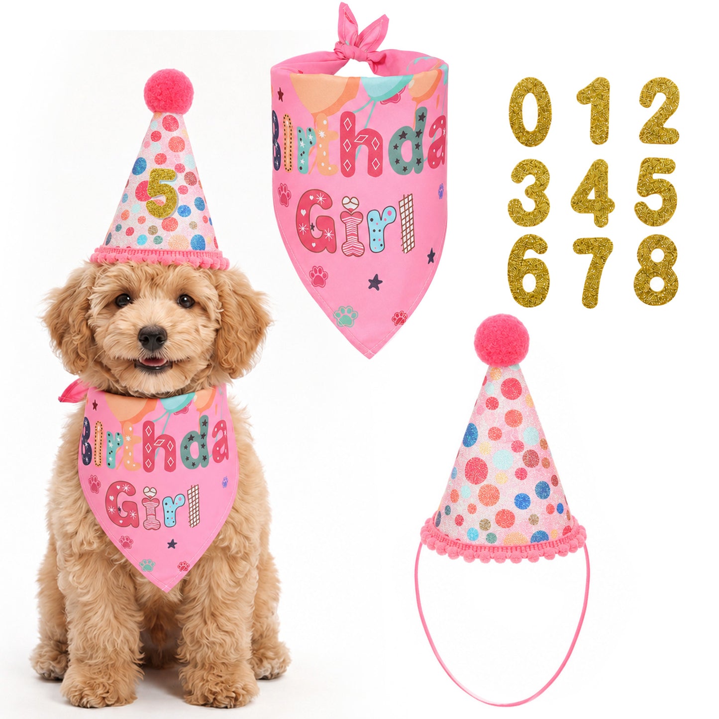 Cobee Dog Birthday Bandana Hat Set, Reusable Pet Party Headwear Accessories