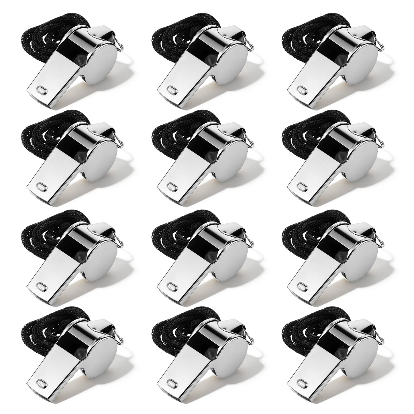TIESOME 12 Pcs Coaching Whistle, Stainless Steel Whistles for Adults With Lanyard, Very Loud Coach Referee Whistle for Sports, PE Teachers, Basketball, Volleyball, Personal Safety (Silver)