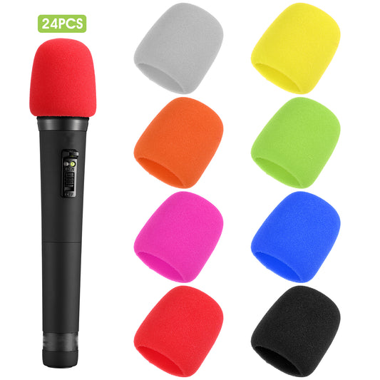 AOZUO 24Pcs Colorful Microphone Foam Covers, Mic Windscreen Reusable Micro Foam Filter for Most Handheld Stage Microphone