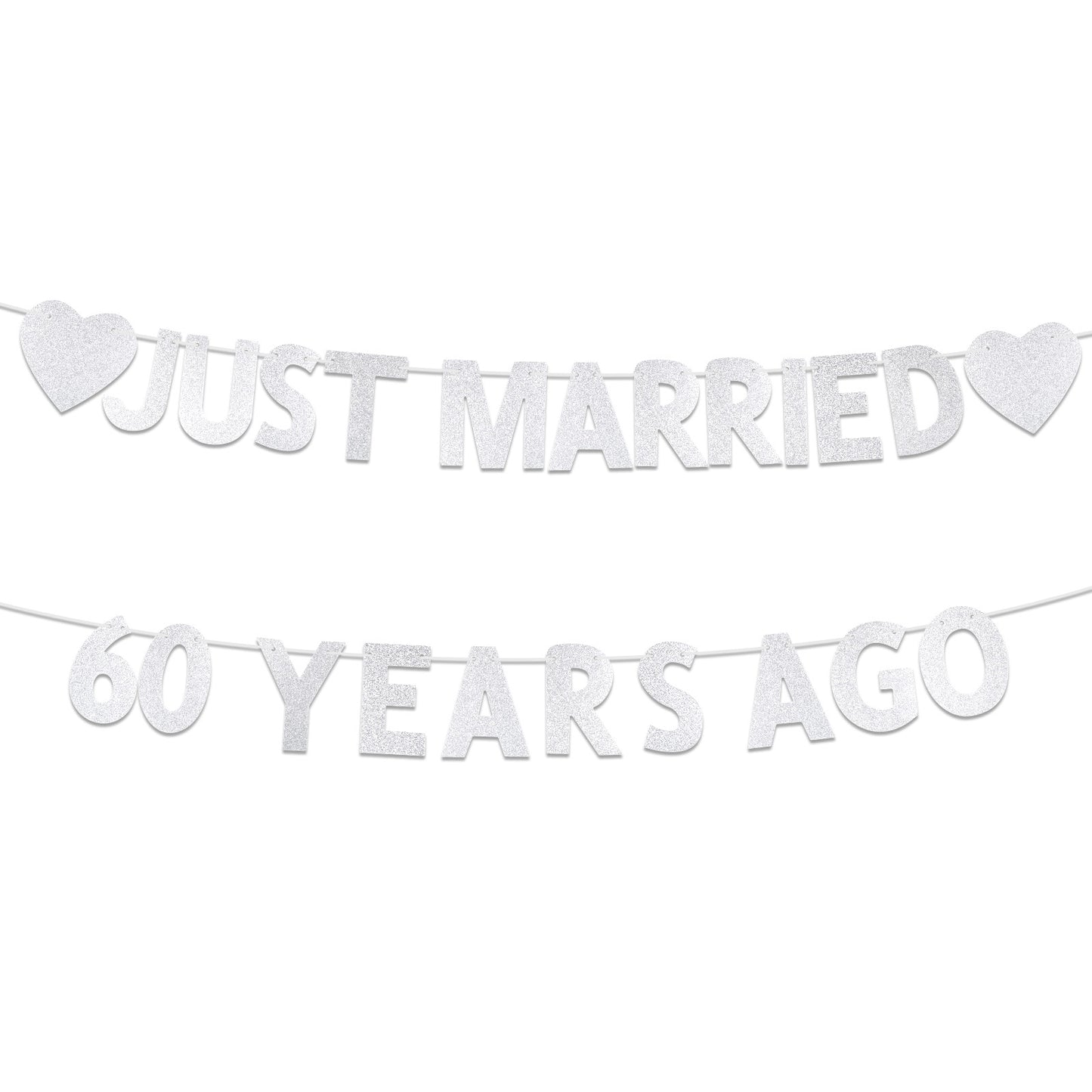 MBAIYO 60th Wedding Anniversary Party Banner, Silver Glitter Just Married 60 Years Ago Sign, We Still Do Decorations for 60 Years Blessed & Loved Celebration Supplies