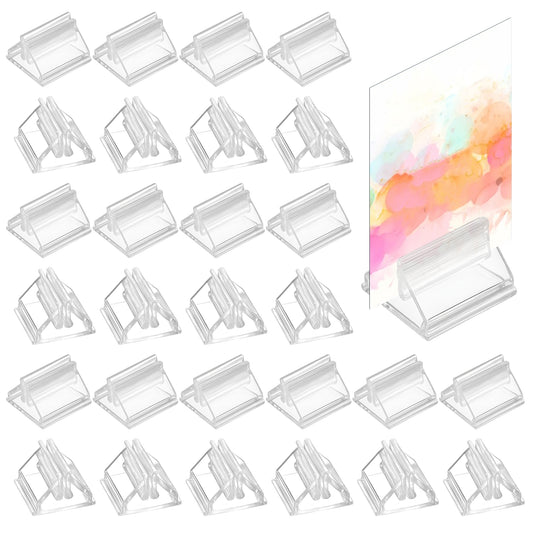 IANFAN 50 Pcs Card Stands Plastic, Acrylic Card Stands Clear Table Sign Holder Place Cards Holders Table Menu Holders Clear Plastic Display Stand for Game Cards Wedding Photos Memos Pictures