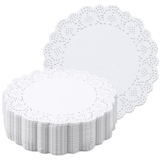 LXUEJIE 200 Pcs Disposable Doilies Paper, 6.5 Inch White Lace Paper Doilies Round Doilie for Tables Buffet Cake Fried Food Wedding Party Tableware Decoration