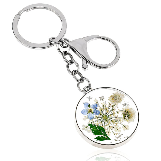 MBAIYO Forget-Me-Not Key Chain Charm, Cute Keychains for Women Forget-Me-Not Purse Charm for Handbags Dried Pressed Flower Bag Charm Wallet Key Chain Accessory Gifts for Her