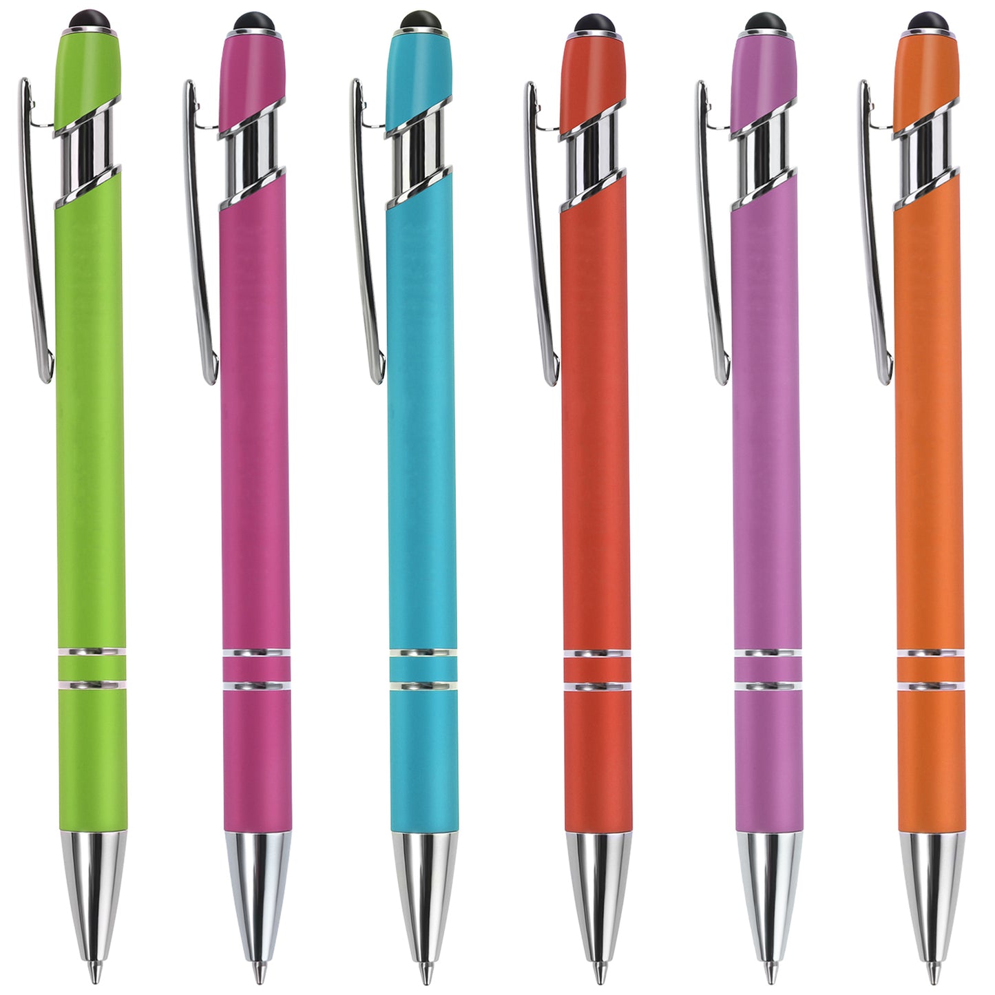 XLIUAX 6 Pack Retractable Ballpoint Pens with Stylus, 2-in-1 Stylus Metal Pen for Touch Screens, 1.0mm Black Ink(Multicolor)