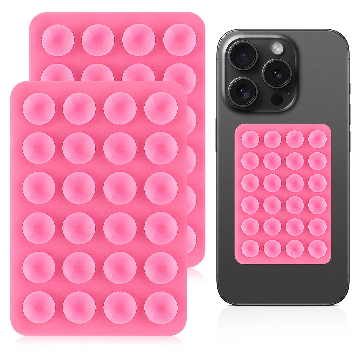 BOHUIZ 2 Pcs Silicone Suction Phone Case Mount, Anti-Slip Double-Sided Suction Cup Phone Case Hands-Free Phones Accessories Holder for Cell Phones(Pink)