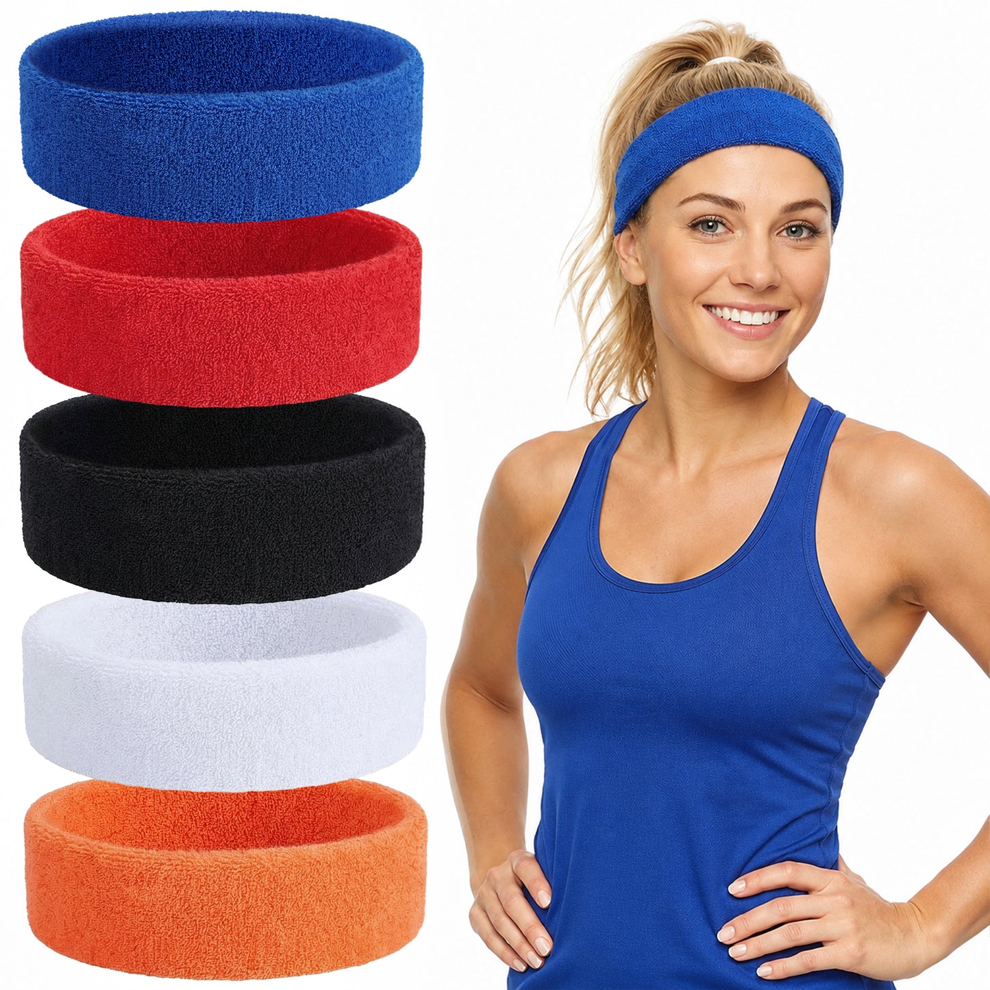 SHENLIU 5 Pack Sport Sweat Headbands for Men Women, Elastic Sweatbands