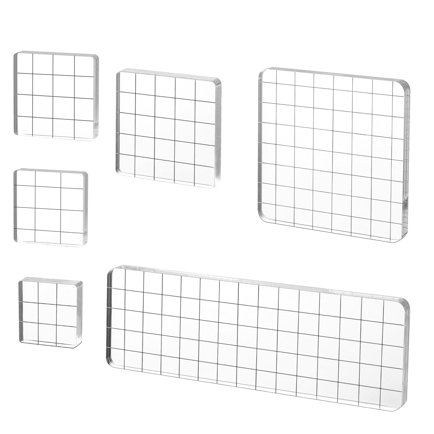 Giantree 6 Pieces Acrylic Stamp Block, Clear Stamping Tools Set with Grid Lines, Acrylic Clear Stamping Stamp Block Square Display Block Set Props for DIY Scrapbooking