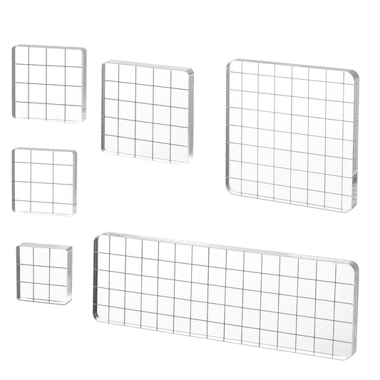 Giantree 6 Pieces Acrylic Stamp Block, Clear Stamping Tools Set with Grid Lines, Acrylic Clear Stamping Stamp Block Square Display Block Set Props for DIY Scrapbooking
