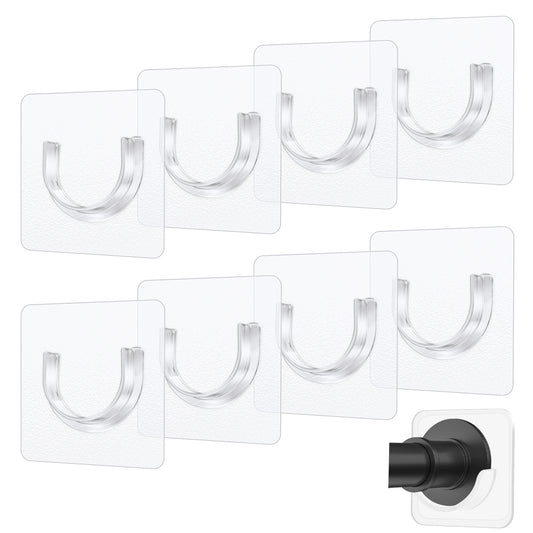 BOHUIZ 8 PCS Self Adhesive Shower Rod Holder, No Drilling Transparent Shower Curtain Rod Holder Heavy Duty Tension Rod Holders for Wall Bathroom Wardrobe