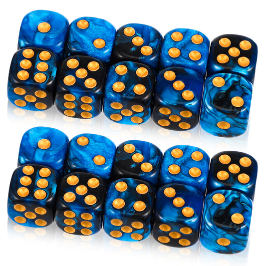 JIEYAO 20Pcs d6 Colored Dice, 6-Sided Acrylic Dice 16mm Polyhedral Dice Set for Playing Board Games Math Learning(Black-bule)
