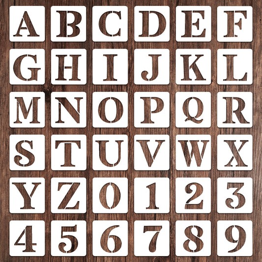 LXUEJIE 4 Inch Letter and Number Stencils 36 Pcs, Reusable Alphabet Spray Paint Stencils Plastic Alphabet and Number Stencil for Painting on Wood Wall Canvas Rock Glass DIY Art Projects(4 Inch)