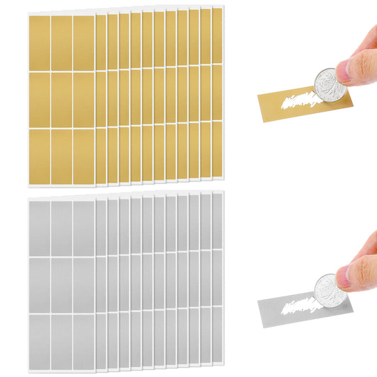 JIYIN 216 PCS Scratch Off Stickers Labels, 1"X2.5" Gold & Silver Rectangle Self Adhesive Scratch Stickers Odor-Free DIY Stickers for Gender Reveal DIY Lottery Reward Programs Scratch Tickets