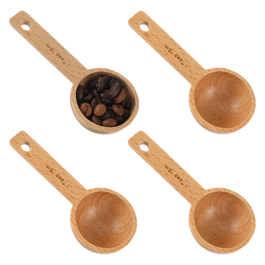 HJZHII 4PCS Wooden Coffee Scoop, 1 Tbsp 15ml Small Coffee Scoops for Jars Wood Tablespoon Measuring Spoon Coffees Bean Scoop Home Kitchen Accessories for Measuring Ground Coffees Beans Tea Sugar