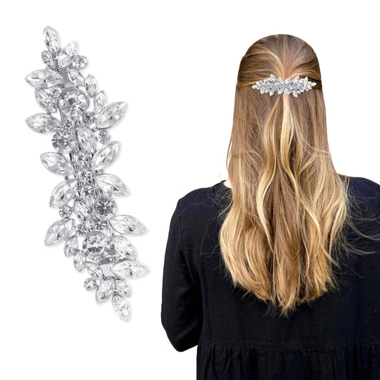 JJUNW Sparkly Rhinestone Hair Clip Silver Crystal Prom Barrettes Vintage Bridal Wedding Dressy Hair Decorative Accessories for Women, Bride, Bridesmaid (Style 1)