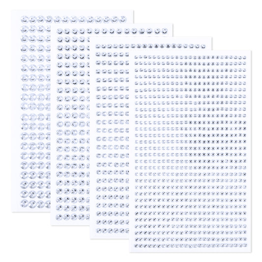 IANFAN 3584 Pcs 8 Sheets Silver Rhinestone Stickers, 3/4/5/6mm Gem Stickers Self Adhesive Crystal Rhinestone Sticker for DIY Craft, Card Decorations, Hair Face Body Makeup
