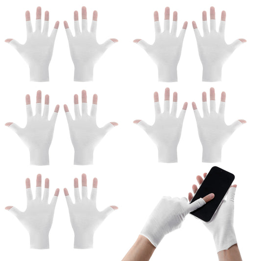 Andibro 5 Pairs White Fingerless Cotton Gloves, Cotton Gloves for Dry Hands White Fingerless Gloves for Sleeping Touchscreen Spa Skin Treatment