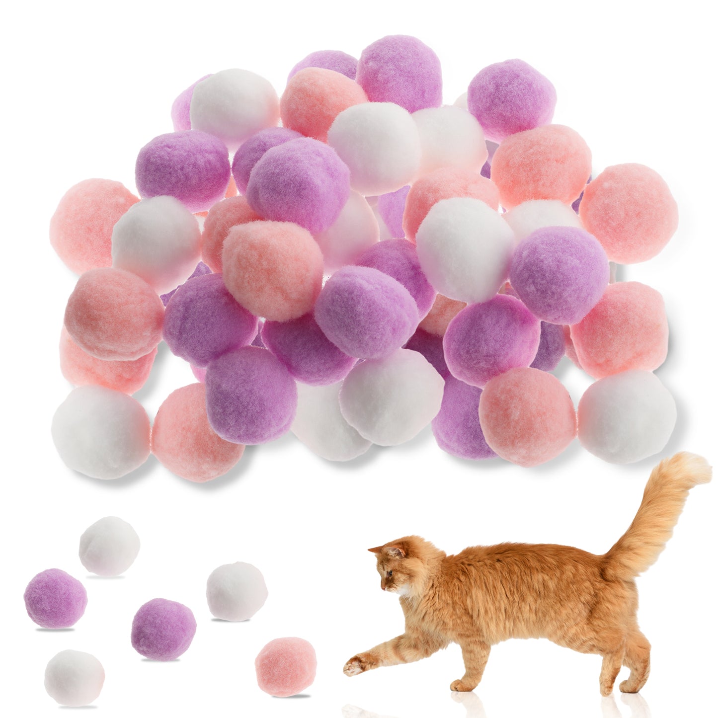 GEEHUA 30 Pcs Soft Pom Pom Balls for Kittens, Plush Fuzzy Balls Lightweight Interactive Cat Toys for Indoor Cats Interactive Toys for Adult Cats Kitten Training Playing Fetching(Purple)