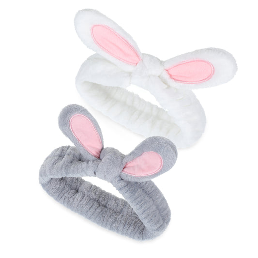 JIEYAO 2 Pack Bunny Ears Headband for Makeup, Cute Elastic Cosmetic Headbands Rabbit Ears SPA Head Wraps for Washing Face