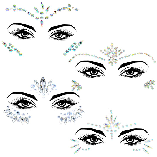 MBAIYO 4 Sets Face Gems for Women, Self Adhesive Glitter Face Jewels Festival Stick On Faces Gems Tattoo Stickers for Parties Halloween Cosplay