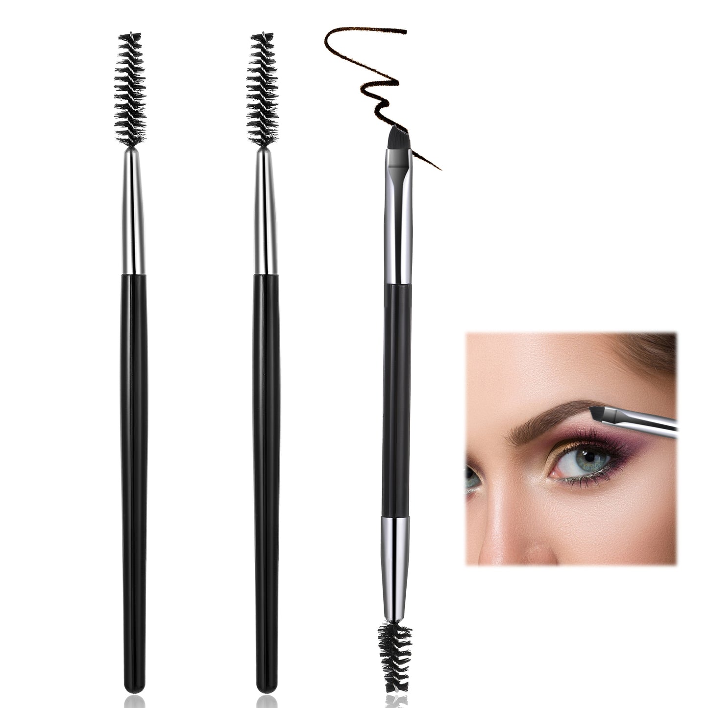 cobee 3 Pcs Double End Eyebrow Brush, Eyelash Comb Brow Spoolie, Brow Tint Brush Eyeliner Brush Make Up Tools for Grooming Lifting Brows Applying Brow Wax(Black)