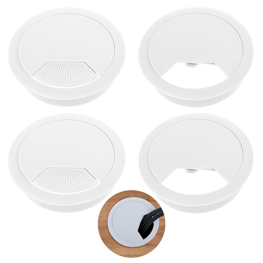 JIEYAO 4 Pcs Desk Cord Hole Cover for Cables, 60mm/2.3in Desk Wire Cord Grommet, Desk Cable Cord Organizer Desk Wire Hole Plug Cover Plastic Furniture Hole Cover for Cables & Cords Management (White)