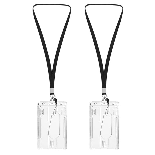 Molain ID Card Badge Holder, 2 Pieces Clear Badge Holders Hard Plastic Card Holder ID Credit Card Protector with Thumb Slot (Basic)