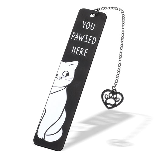 LXUEJIE Cute Cat Bookmark, Stainless Steel Cat Bookmarks Cats Paw Bookmarks Reading Gift for Lovers Cats(Black)