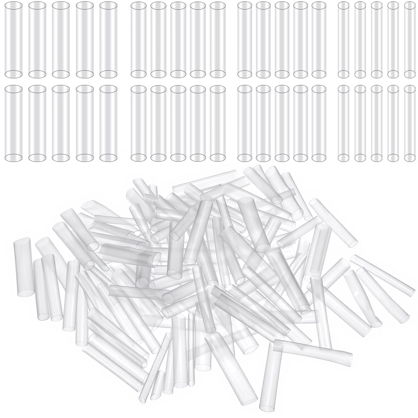 DOPENSPI 120 Pcs Transparent Aglets, Multi-Size Shoe Lace Ends Tips Heat Shrink Tubing Tips for Shoelace Hoodie Drawstring Repair Replacement End Caps