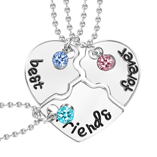 Andibro Friendship Necklace for 3, BFF Best Friend Necklaces 3 Heart Broken Stitching Necklace Heart Puzzle Matching Jewelry Gift for Women