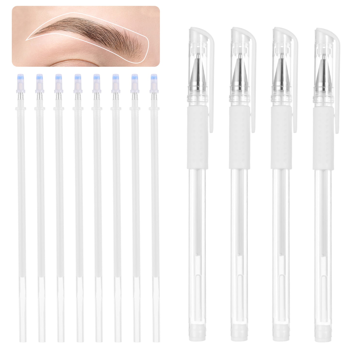 TIESOME Eyebrow Microblading Marker Pens, 4Pcs Skin Marker Pen Eyebrow Makeup Position Mapping Mark Tools Eyebrow Mapping Pen Stencil with 8 replacement refills(White)