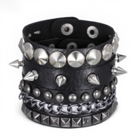 LXUEJIE 3Pcs Punk Rock Studded Bracelets, PU Leather Punk Spike Bracelet Leather Cuff Bracelet 80s Wristband Adjustable Emo Accessories Grunge Bracelets Jewelry Gifts for Men Women