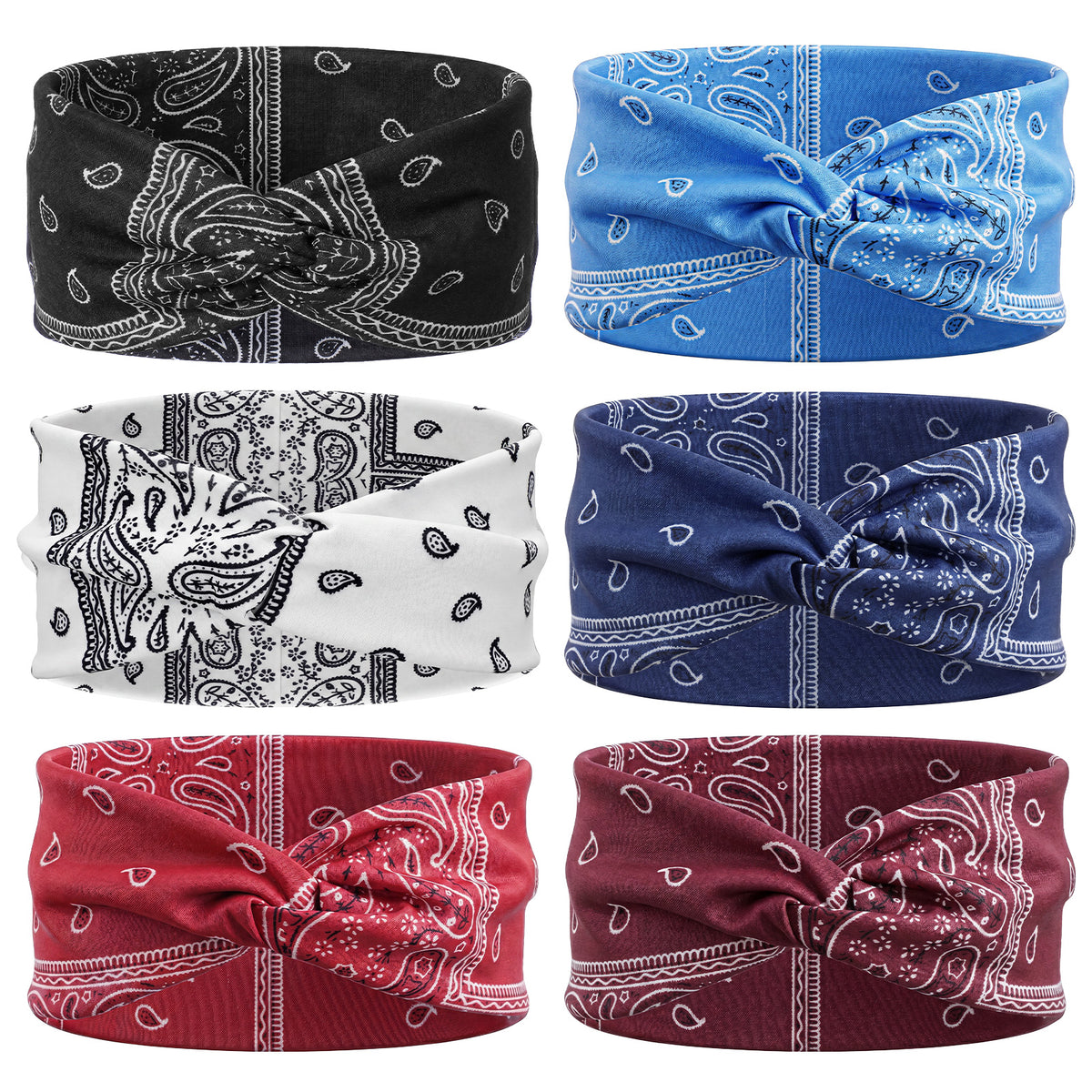 IANFAN 6Pcs Paisley Bandana Headbands for Women, Elastic Wide Knot Headwrap