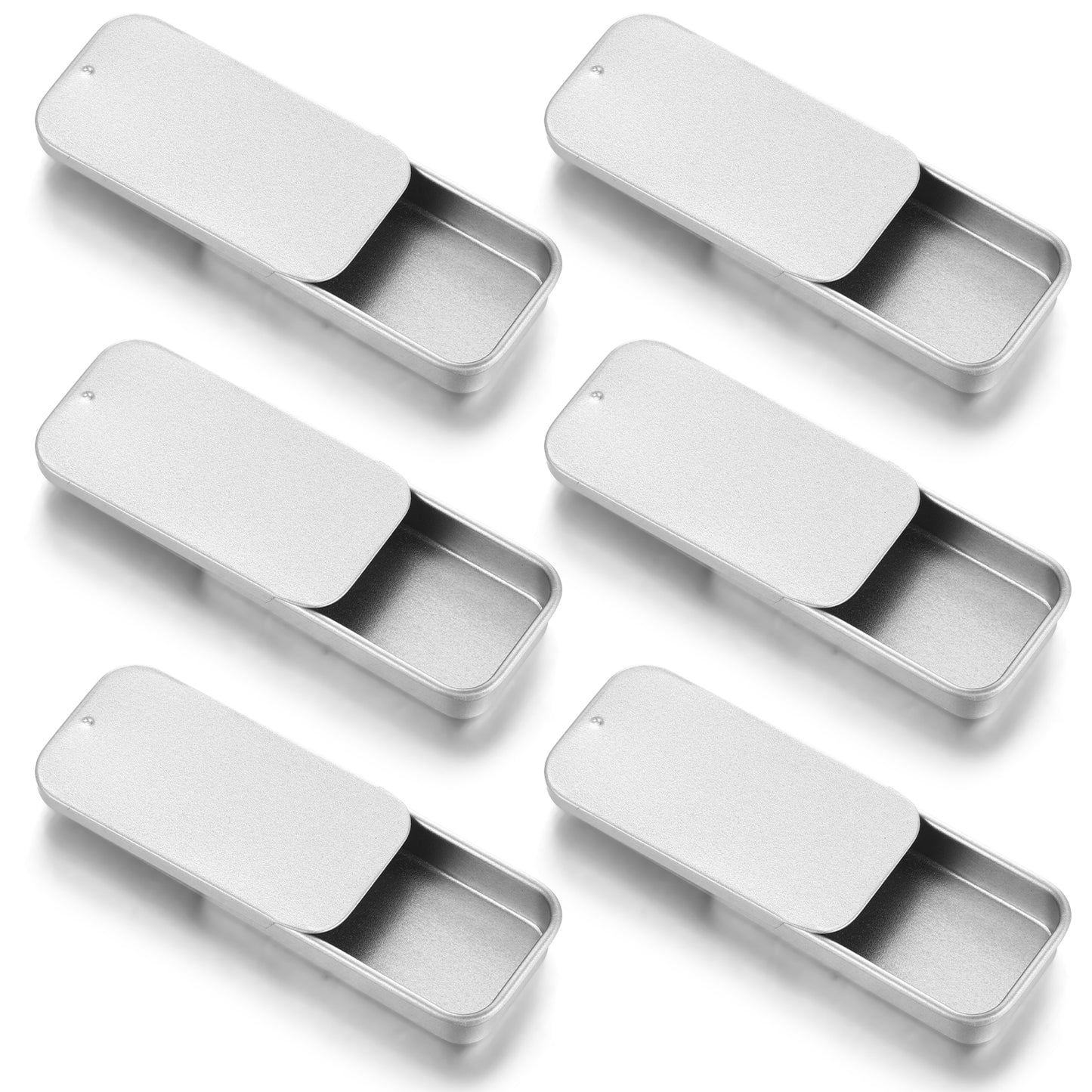 DOPENSPI 6PCS Small Tin Box, Rectangular Tin with Slider Lid Mini Metal Tins Slide Top Rectangular Small Tins with Lid for Mini Favour Jewelry Candy Key Hair Pins Outside & Everyday Carry