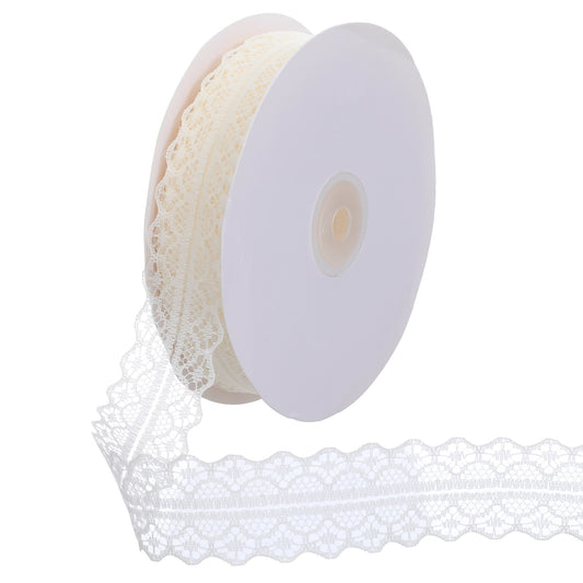 JJUNW 50 Yards Lace Trim Ribbon, 1.2 Inch Wide Vintage Lace Ribbons, Laces Decorative Ribbon for Sewing Wavy Edge Flower Hollow for Gift Wrapping Flower Wedding Decoration & DIY Crafts(White)