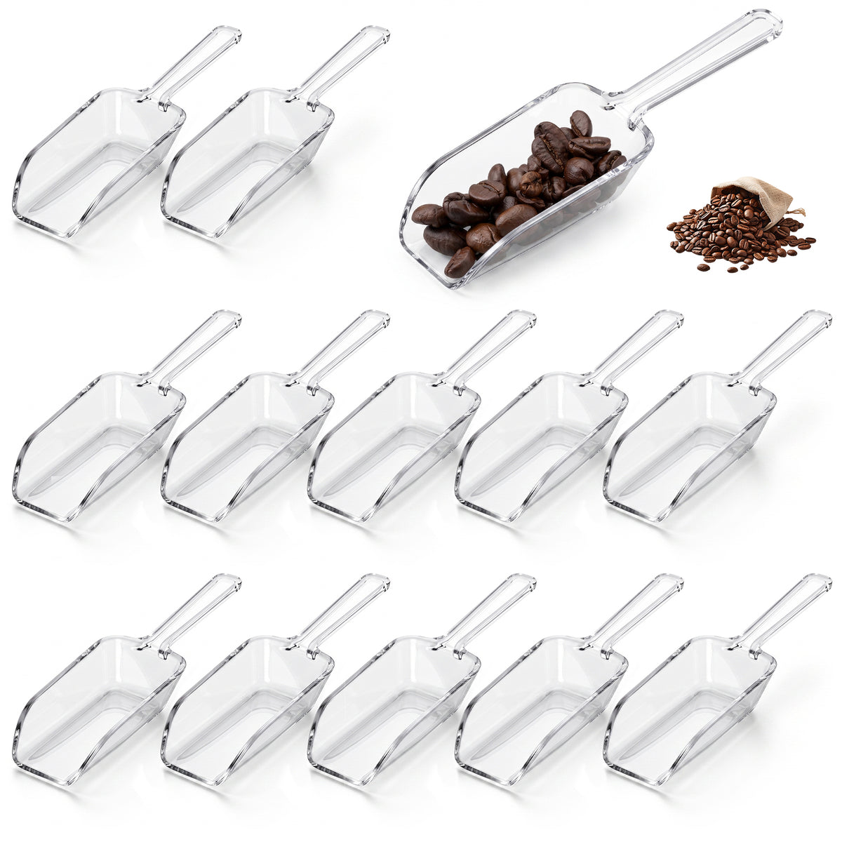 cobee 12 Pcs Acrylic Kitchen Scoops for Food, 4.3in Clear Plastic Ice Scoop