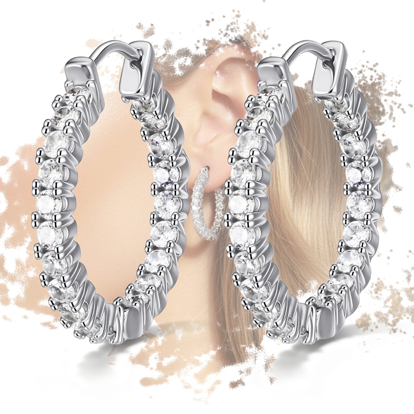 MBAIYO 1 Pair Silver Large Hoop Earrings for Women, Cubic Zirconia Huggie Earrings Big Hoop Earring for Women Lightweight Comfortable for Sensitive Ears Christmas Birthday Gifts