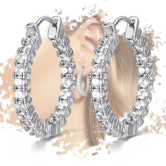 MBAIYO 1 Pair Silver Large Hoop Earrings for Women, Cubic Zirconia Huggie Earrings Big Hoop Earring for Women Lightweight Comfortable for Sensitive Ears Christmas Birthday Gifts